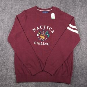 NWD Nautica Sailing Sweater Mens LT Tall Burgundy Crew Neck Embroidered READ